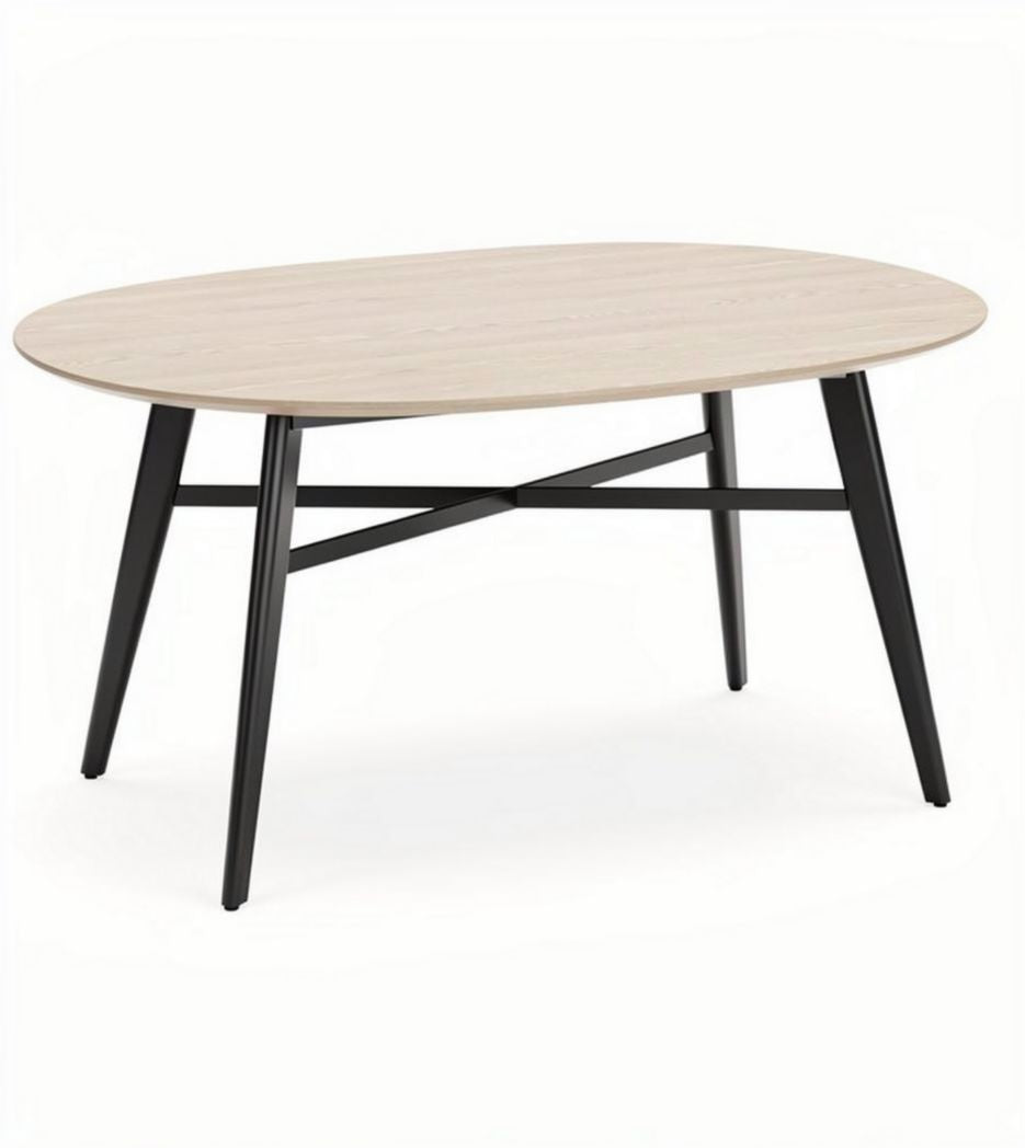 Table ovale en bois de chêne avec pieds en métal noir 120 x 80 x 75cm