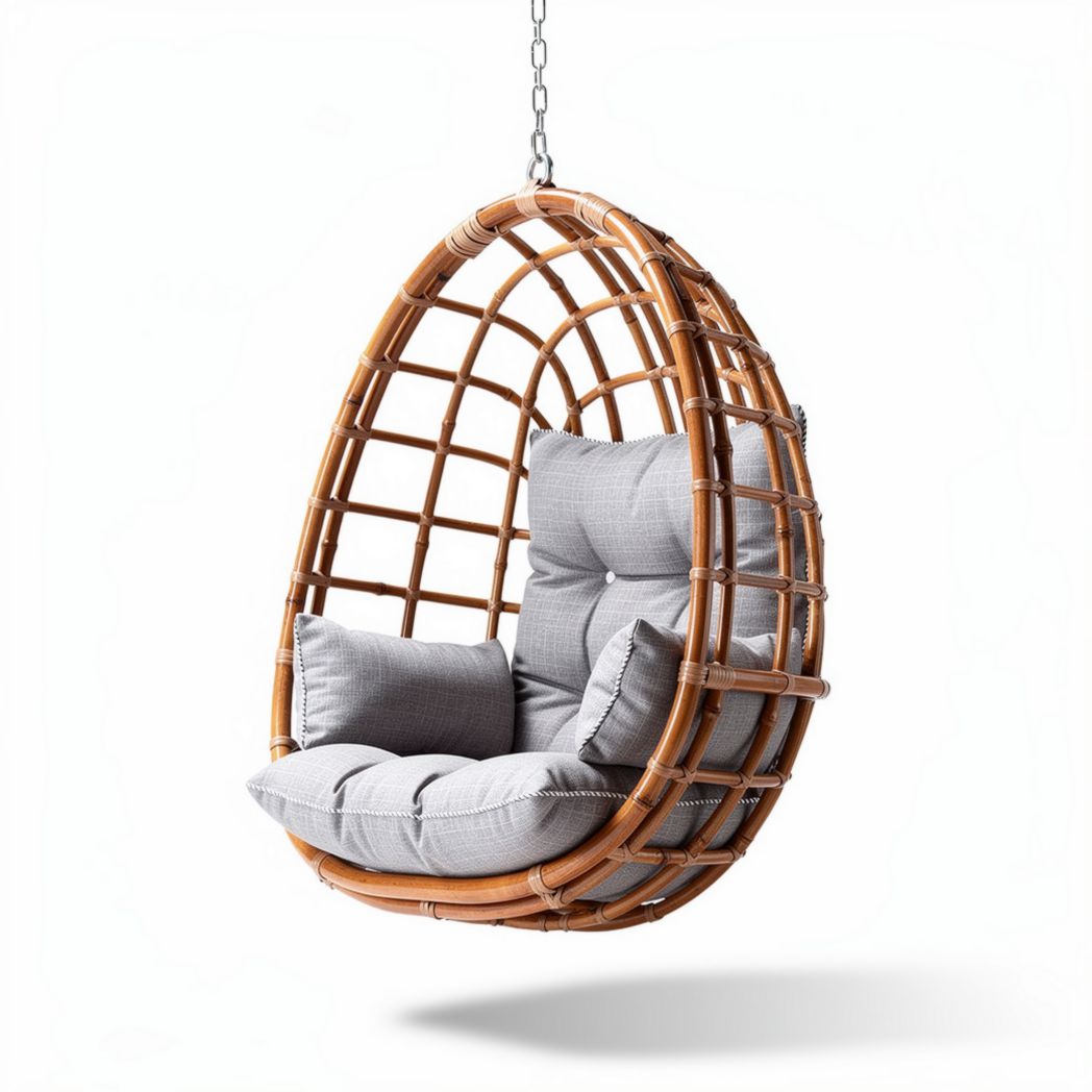 Fauteuil suspendu en rotin avec coussins gris 80 x 70 x 120 cm