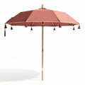 Parasol en bois avec tissu rose et pompons pour jardin 200 x 200 x 250cm