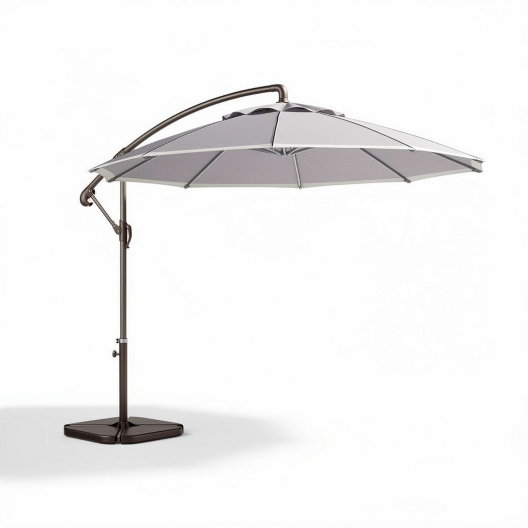 Parasol déporté en aluminium gris avec base de stabilisation 200 x 200 x 250cm