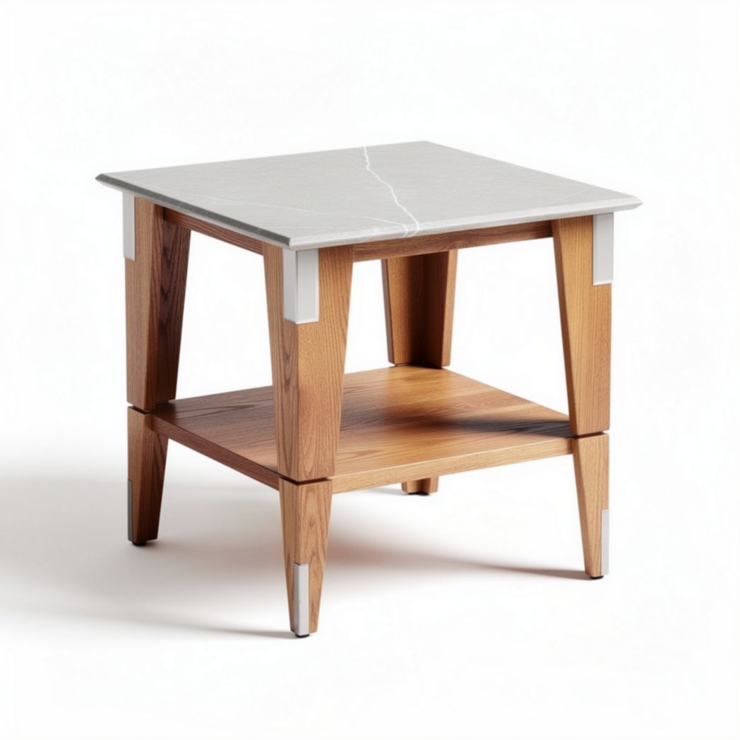 Table d'appoint en bois avec dessus en marbre blanc 50 x 50 x 45cm