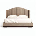 Lit en tissu beige avec tête de lit arrondie 200 x 160 x 100cm