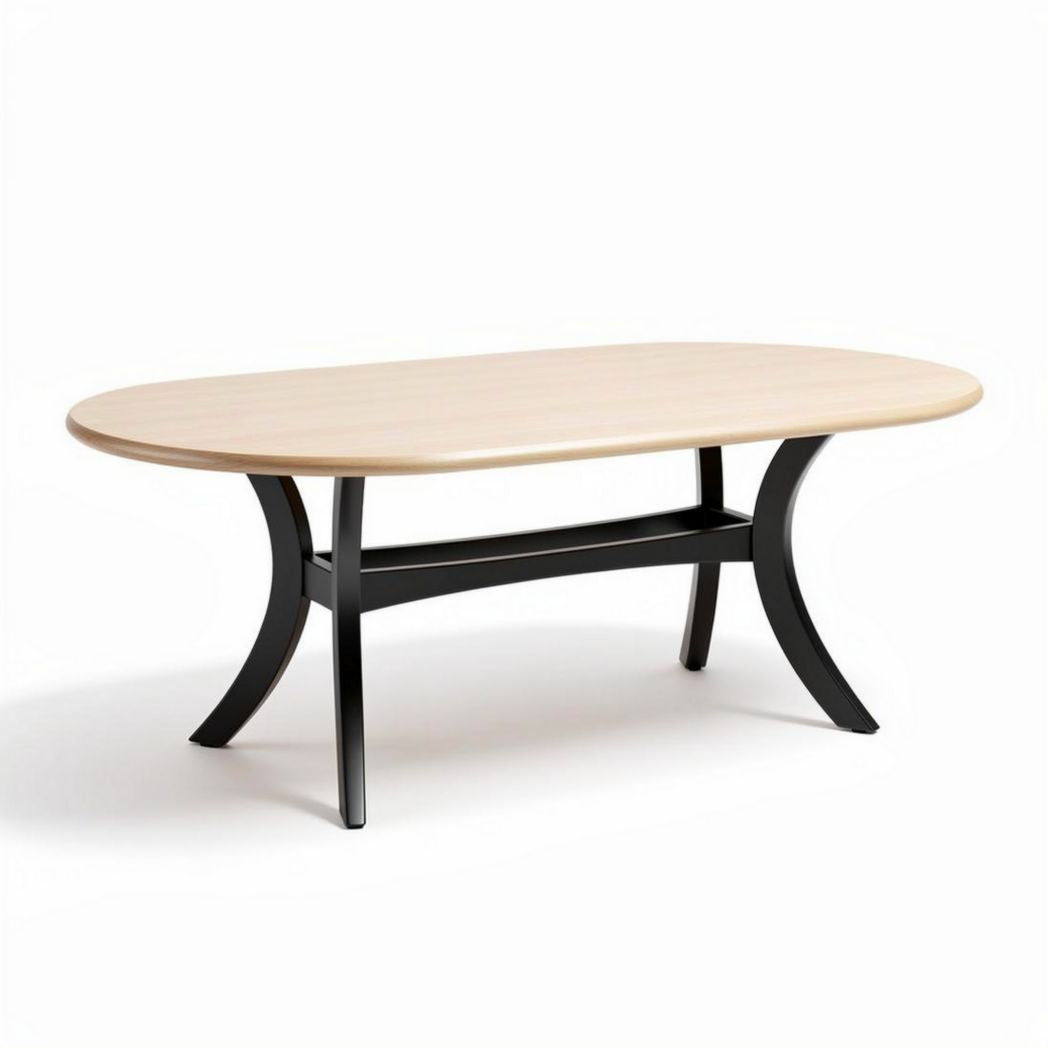 Table basse en bois clair et métal noir 150 x 75 x 50 cm pour salon