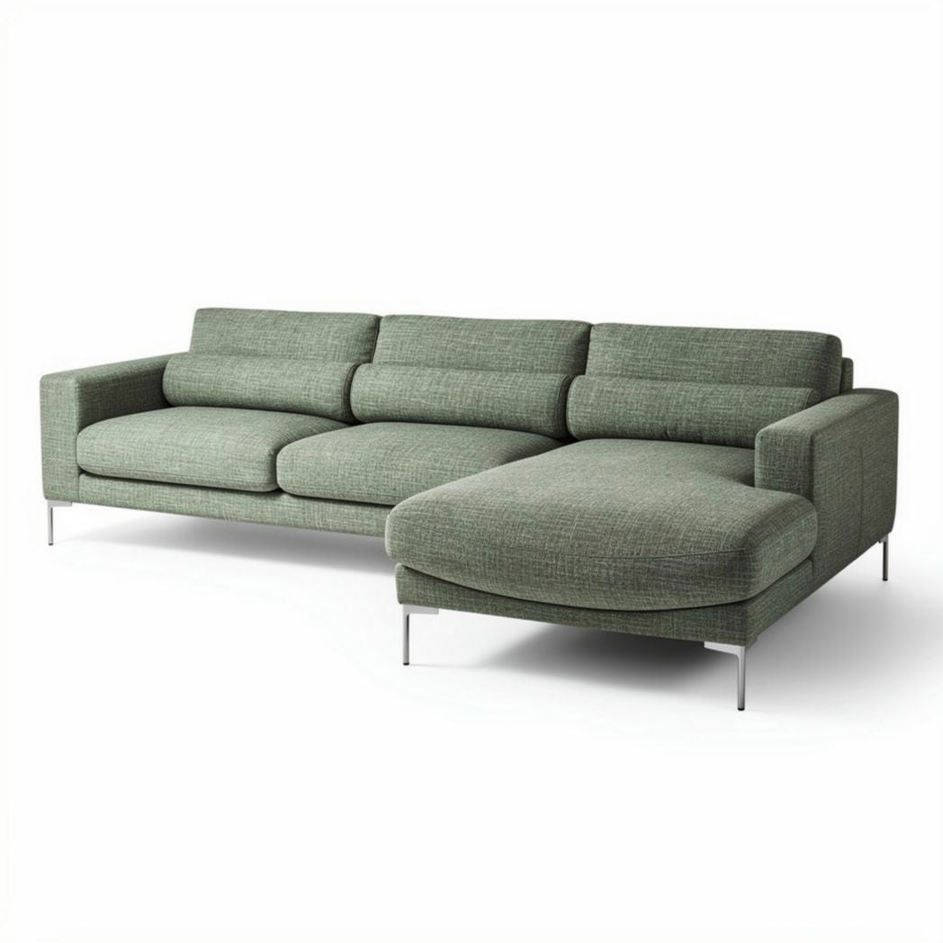 Canapé modulable en tissu vert avec pouf 210 x 100 x 85cm
