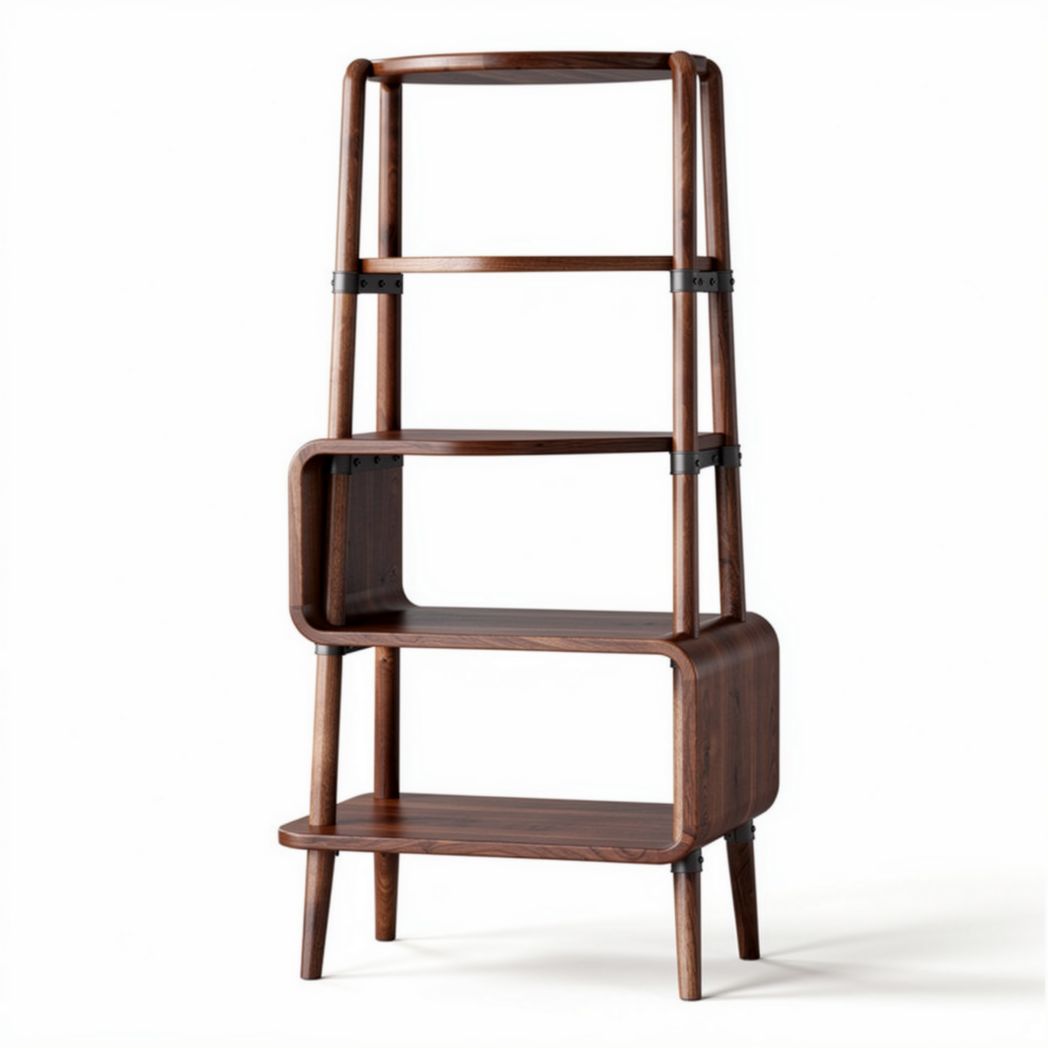 Étagère en bois foncé avec quatre niveaux de rangement 50 x 30 x 150cm