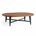 Table basse ovale en bois naturel avec pieds en métal noir 150 x 80 x 45cm