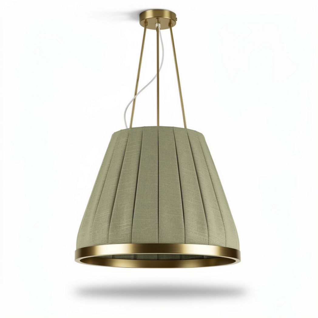 Suspension en tissu vert olive avec abat-jour en métal doré de 40 x 40 x 50cm