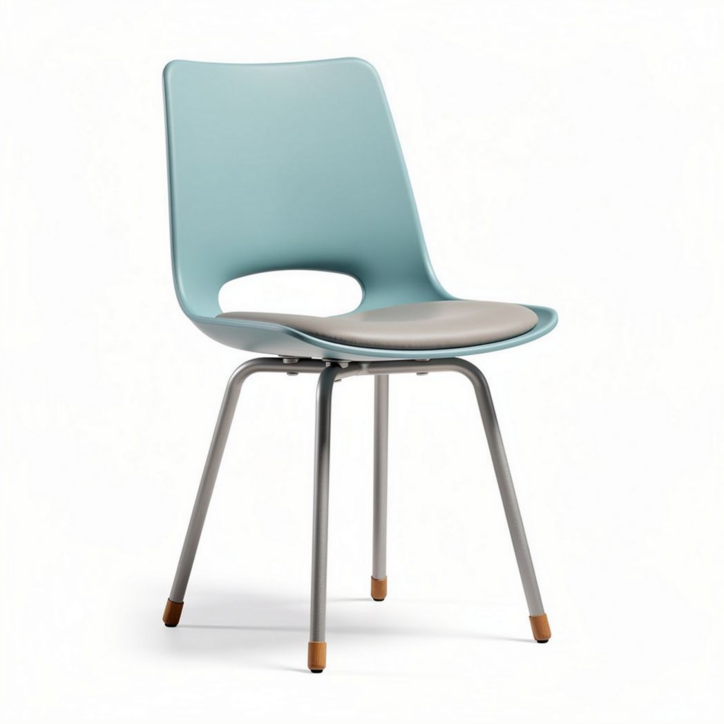 Chaise en plastique léger avec assise en simili cuir gris dimensions 45 x 45 x 85cm couleur bleu vert