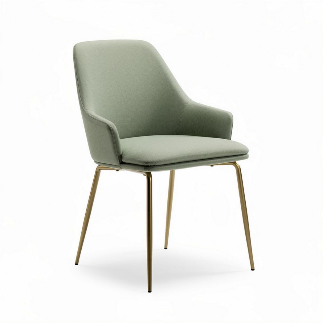 Chaise en tissu vert avec accoudoirs et pieds en métal doré 45 x 50 x 85cm